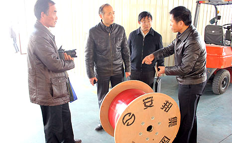 安邦集團(tuán)董事長(zhǎng)李貽連為調(diào)研組講解電伴熱產(chǎn)品功能